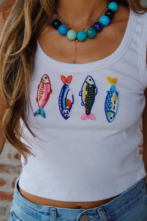 Beaded Fish Scoop Neck Tank